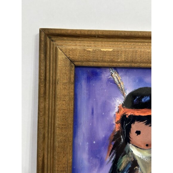 Ted De Grazia Vintage Native American Little Drummer Boy Art Tile Framed 8"x6" - Picture 3 of 12
